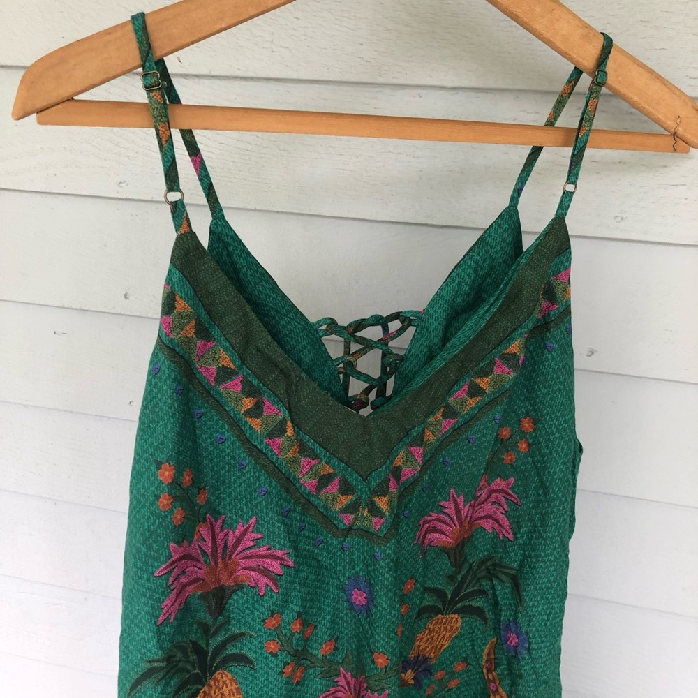 Farm Rio Mini Dress Green Spaghetti Straps Summer US S - Picture 7 of 10